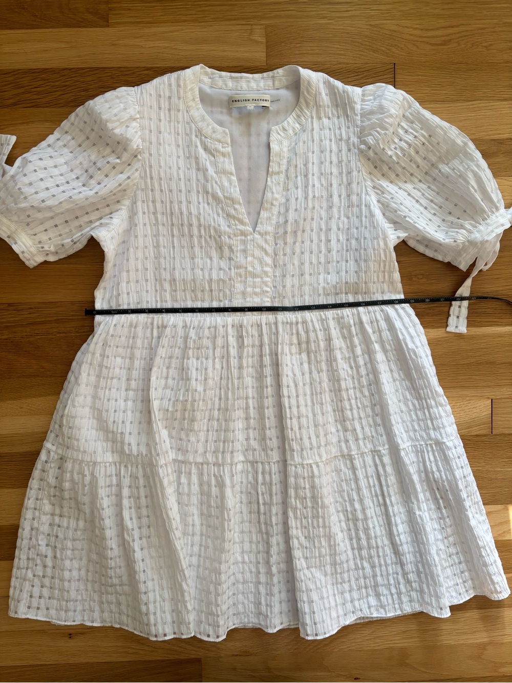 English Factory Gingham Tiered Mini Dress - Flowy, White, Summer Dress, Size M - Picture 11 of 13